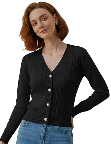 Image of Women's Casual Slim Fit Cardigan Sweaters Long Sleeve Button Down Lightweight Waist Length