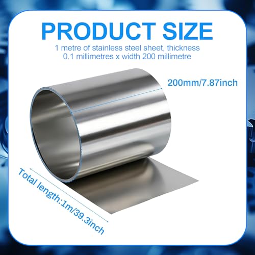 Junhonze Edelstahlblech 1mm - Bleche - Edelstahlfolie, Geeignet Zum Schneiden, SchweißEn, Gravieren, Bohren Und FüR Diy Bastelprojekte (Rollenpackung)