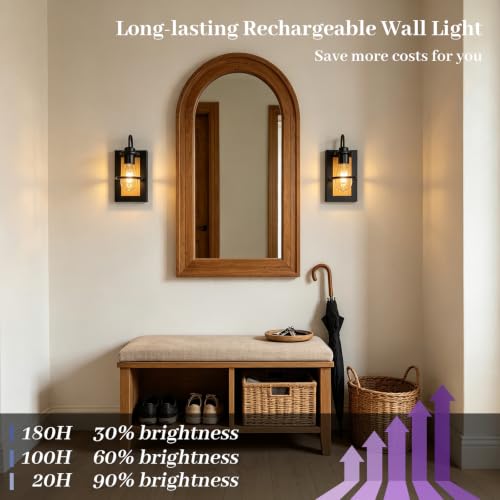 Image of Farmhouse Wall Sconces Battery Operated Set Of 2, Rechargeable Wall Lights