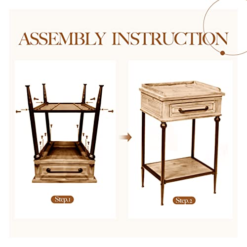 Timbermaven Mid-Century Modern Nightstand With 1 Drawer,Solid Wood Sofa Side Tables，Rustic End Tables With Iron Handles For Living Room, Bedroom,Cafeteria（Nature） #TOP5