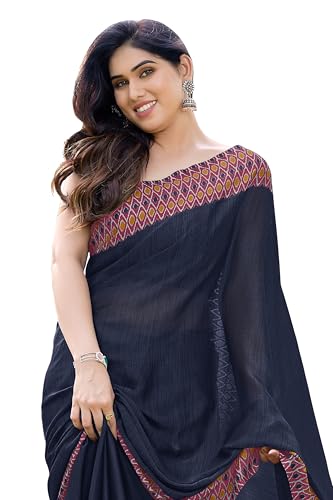 Image of MIRCHI FASHION Saree for Woman Chiffon Georgette Polka Dot Border | Plain Lightweight Women's Sari with Printed Pallu and Blouse Piece