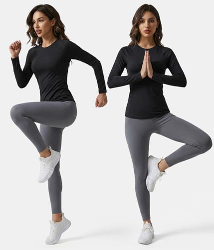 Image of Womens Long Sleeve Compression Shirts Sun Protection Workout Underscrubs | UPF 50+ breathable UV SPF rash guard, Moisture wicking dry fit cooling undershirt, Snug stretch tops for gym & daily wear