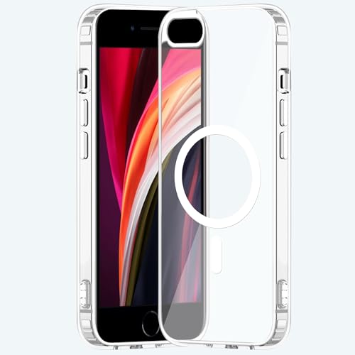 Image of amazon basics Clear Magnetic Case Cover for Apple iPhone SE 2020 [Compatible with MagSafe Accessories] Slim Shockproof Magnetic Transparent Phone Cover Case