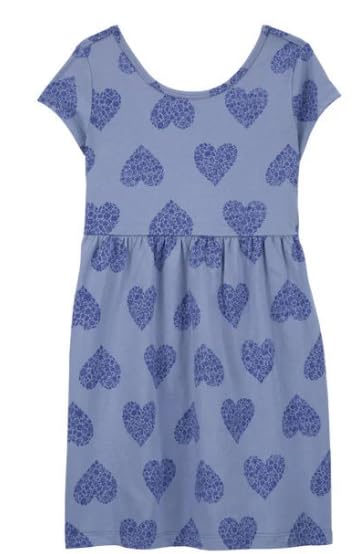 Carter's Girls Big Kid Heart Print Jersey Dress, Blue, 6-6X