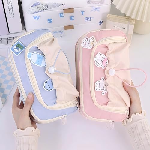 Image of Large Pencil Pouch Big Pencil Case Big Capacity Aesthetic Pen Cosmetic Bag Pen Stationery Organizer Simple, College Office Home Travel Storage Bag (Pink)