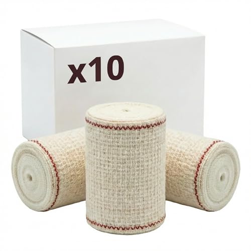 KMINA Bande de Crepe Medicale (10 unites) Coton Elastique, Lavable et Reutilisable, 10 cm x 10 m Blanche