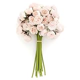Ling's Moment Artificial Constanze Rose, 18pcs Fake Silk Mini Roses with Stems, Bulk Faux Wedding Filler Flowers for DIY Bridal Bouquet Centerpieces Floral Arrangements Shower Decorations, Peach Pink