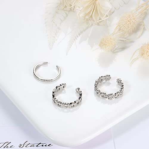 Musecloud Toe Rings For Women 925 Sterling Silver Daisy Tail Rings Summer Beach Foot Jewelry Set Heart Knuckle Ring 3Pcs Adjustable Open Toe Band Rings (Silver) #TOP5