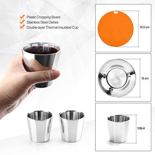 Camping Crockery Set for 2 People with Camping Stove, Awroutdoor Camping Cooking Set Pots, 0.8 L Teapot 2 Cups Aluminium, Camping Picnic Cookware Cookware Set Foldable Pot Pan Cooking Cookware Set - Image 3