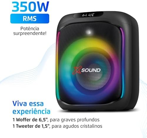 MONDIAL Caixa de Som Party Box, Luzes Multicores, Bluetooth, 350W RMS, TWS - PBX-350