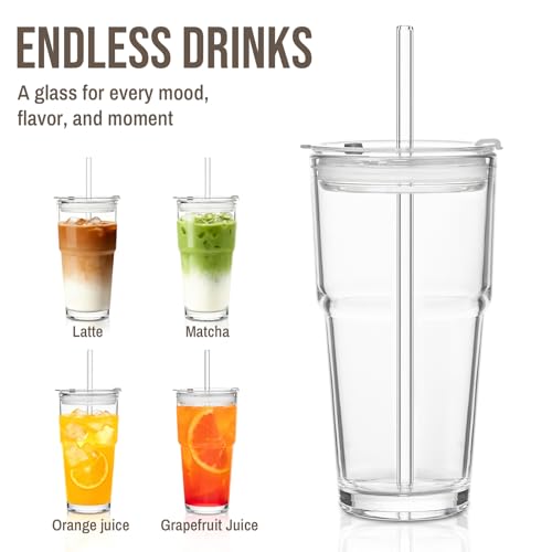 SoulTimes 20oz Clear Tumbler with bamboo Lid and Straw – Iced Coffee Glasses Cups for Smoothie, Matcha, Juice, Water etc. Leakproof and Reusable Glassware Drinking for Travel To Go 【4 Pack】 by SoulTimes - Used condition - Image 6