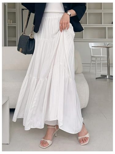 GORGLITTER Women's Boho Flowy Long Skirts Tiered High Waisted Ruffle Hem Flare A Line Maxi Skirts Business Dressy Trendy4