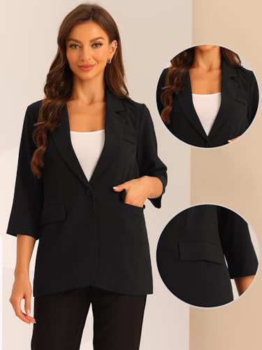 Allegra K Work Office 3/4 Sleeve Business Casual Outfits Blazers for Women's Lapel Collar Dressy Casual Suit Jacket2
