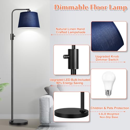 Image of Nintiue 【Upgraded】 Dimmable Floor Lamp, 1000 Lumens LED Edison Bulb Included, Modern Arc Standing Tall Floor Lamp for Living Room Bedroom Office Dining Room - Blue