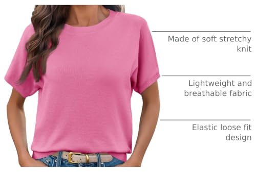 Image of Saodimallsu Women's Short Sleeve Crew Neck Knit Pullover Sweater | Casual Basic, Crew Neck, Loose Knit Pullover, Summer Lightweight