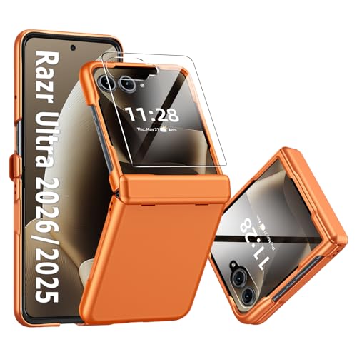CENMASO for Motorola Razr Ultra 2026 Case/Razr Ultra 2025 Case with Hinge Protection & Built-in Screen Protector, Slim Lightweight Full-Body Rugged Shockproof Case for Razr Ultra 2026/2025 -Orange