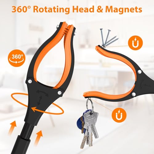 2-Pack 43\" Extra Long Grabber Reacher Tool, Foldable Reacher Grabber Pickup Tool with 360° Rotating Jaw + Magnets, 4\" Wide Claw Opening Trash Picker Upper Grabber, Grabbers for Seniors Heavy Duty - Thumbnail 4