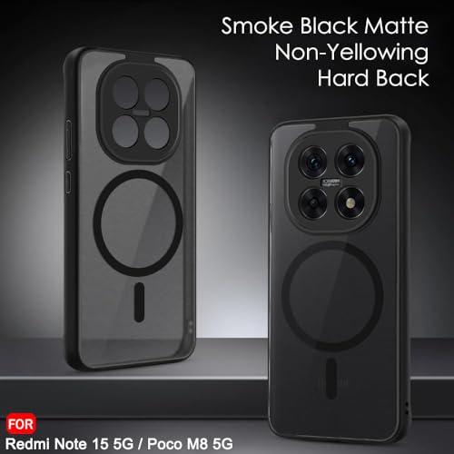 Image of TheGiftKart Hybrid Shockproof Back Cover Case for Mi Redmi Note 15 / Note 15 SE /Poco M8 5G Compatible with MagSafe | Hard Back Cover Case (PC & TPU, Translucent Smoke Matte Back, Black Sides)