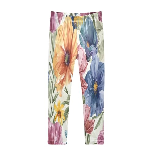 Bolaz Toddler Girls Leggings Printed Yoga Pants Leggings Yellow Blue Flower for Kids