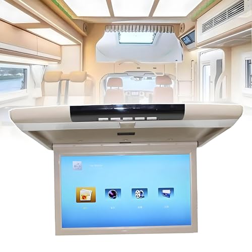 Zocxielr 17.3 Inch Car Monitor HD LCD Screen,Mp5 Video Player Car Roof Mount Display Multimedia Ceiling TV Mirror Link Fm Ir Speaker Beige (Beige)