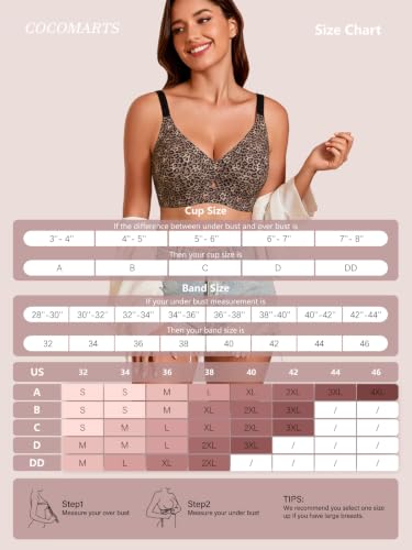 COCOMARTS Jelly Bras for Women No Underwire Seamless Push Up Bra Full Support Comfort Bralettes Wireless Plunge Everyday Bra Black Leopard Medium — view 5