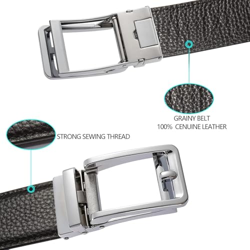 Genuine Leather Ratchet Belt for Men, Slide Belt, Trim To Fit, Effortless Style (35mm)2