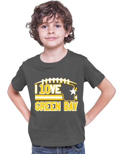 Large Heather Black Youth I Love Green Bay Wisconsin Outline T-Shirt