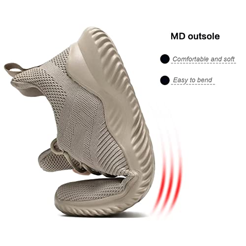 Mens Running Shoes Slip On Walking Tennis Sneakers Lightweight Breathable Mesh Workout Casual Sports Shoes Soft Sole Khaki #TOP5