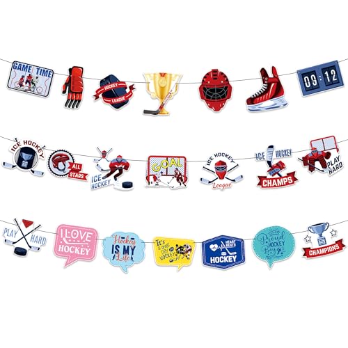 CupaPlay Ice Hockey Party Banner Decorations 3 PCS Hockey/Sport Hanging Game Birthday Party Favors and Supplies