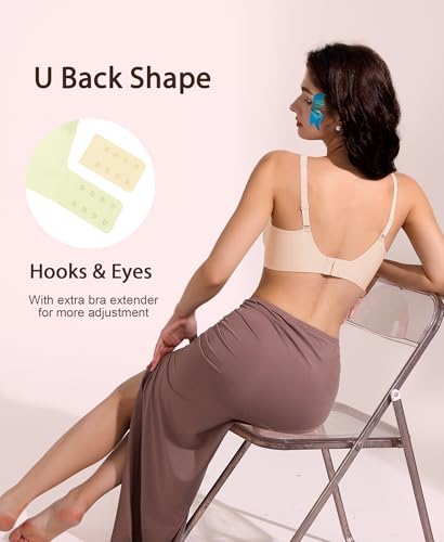 Ganado Deep V Wireless Bras for Women Seamless Bra #2 Black+Nude L — view 2