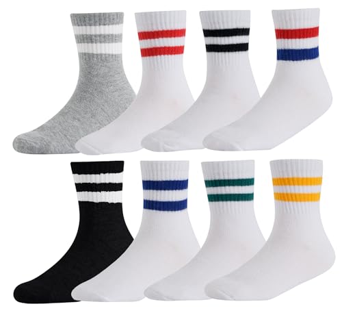 Image of CHUNG Kids Crew Socks Cotton Boys Girls School Sox 8/10 Pack Athletic Basic Autumn Casual Sports