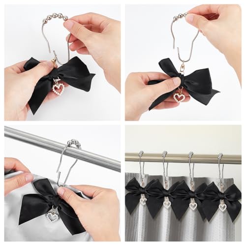 Ganchos para cortina de ducha de alta resistencia y diseño exclusivo de lazo negro decorativo 4