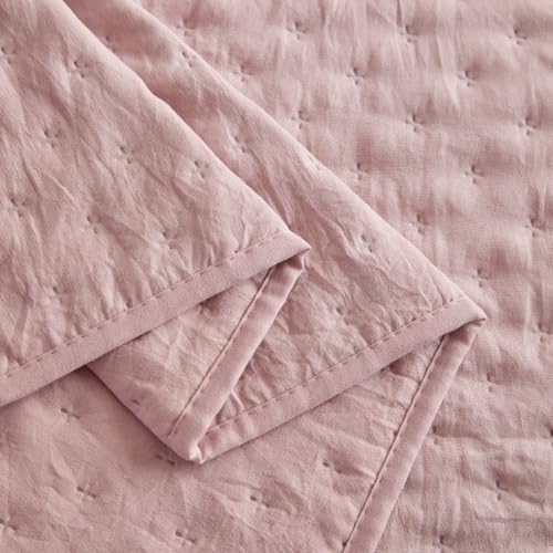 Kit Cobre Leito Colcha Queen 3pç Dupla Face Ponto Cruz 300 fios- Rosê