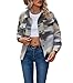 Fall Winter Thick Jackets for Women, Geometric Pattern Loose Fit Lapel Shackets With Pocket, Outdoor Front Button Coats