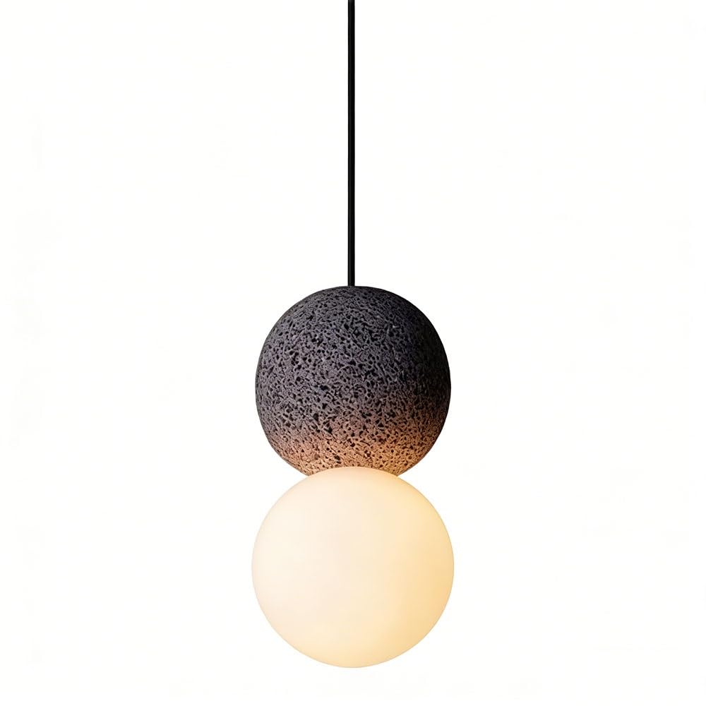 FEITENGDA Modern Concrete and Glass Pendant Light Minimalist Ball Shaped Hanging Lamp Nordic Style Bedside Chandelier Fixture for Bedroom Dining Room Bar Living Room
