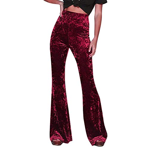 Fanteecy Womens Crushed Velvet Flared Pants Boho Comfy Stretchy Bell Bottom Flare Pants Soft Comfy Gypsy Pants