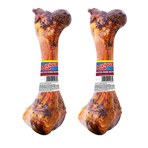 Pack Of 2 Roasted Pork Flavour Bones 20cm Large Dog Chew Treat Real Meat