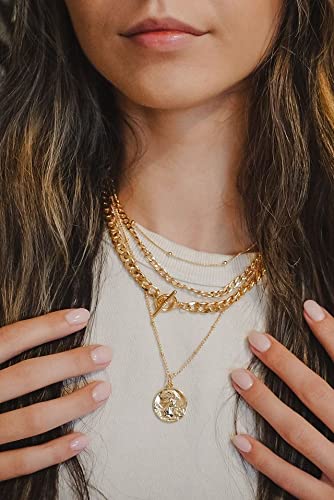 Mjartoria Gold Layered Necklaces For Women Trendy Retro Coin Pendant Gold Necklace Dainty Chunky Link Chain Seperated Choker Necklaces For Girls Jewelry Birthday Gifts #TOP1