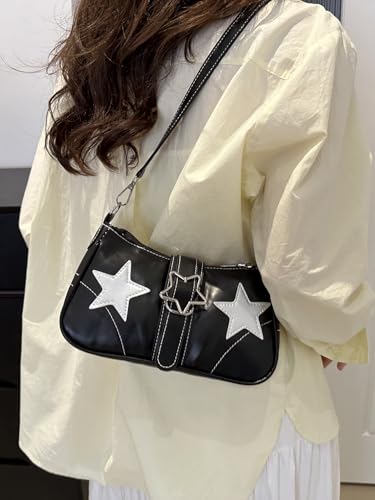 Image of Verdusa Women's Y2K Punk Shoulder Handbags Star Pattern PU Leather Underarm Bag Black One-Size