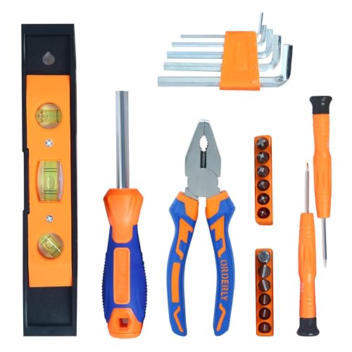 Image of GLUN Screwdriver Set, 23 in 1 with Pliers, Allen Keys, Stanley Screwdriver, Aluminium Spirit Level, and 12 Screwdriver Bits - Auto Repair Tool Combination Package