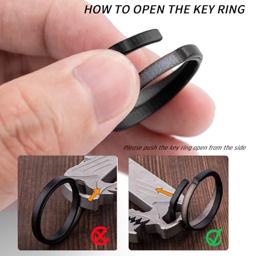 TISUR Titanium Key Ring,Elegant Quick Release Side Pushing Split Rings Kit for Keychains,Heavy Duty Keyring for Dog Tag