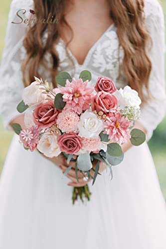 Serwalin Artificial Flowers Wedding Pink Flowers Silk Dahlia Flowers Fake Cake Flowers For Wedding Bouquets Centerpieces Cake Decor Baby Shower Home Decor #TOP2