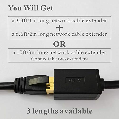 Ethernet Extension Cable, Shielded Cat6 Cat 6 Lan Cord Extender, Cat5E Cat5 Rj45 Network Patch Jumper, Male To Female Connector For Router Modem Smart Tv Pc Computer Laptop [2Pack, 3.3Ft+6.6Ft Black] #TOP5