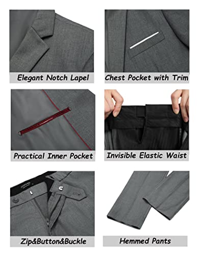 Coofandy Suit For Men 2-Piece Notched Lapel 2 Buttons Slim Fit Solid Color Jacket Pants Wedding Formal Suit Grey #TOP4
