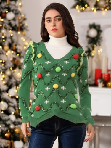Image of v28 Varied Ugly Christmas Sweater for Women Merry Reindeer Shirt Knit Sweaters