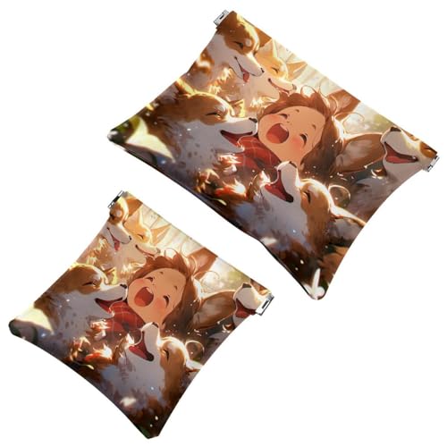 2Pcs Cute Cartoon Corgi-1475 Shrapnel Pouch: borsa compatta per il trucco per donne esperte di viaggio Multicolore