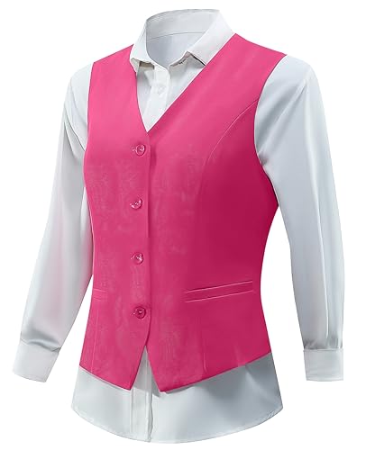 V VOCNI Women's Vest Fully Lined 4 Button V-Neck Sleeveless Dressy Casual Suit Vest Waistcoat Pink X-Large