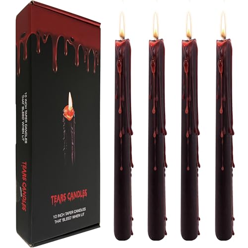 Topsics 4 PCAK Tears Spitzkerzen-Set, 25,4 cm, schwarze Kerze, blutende für Halloween, Horror-Themenkerzen