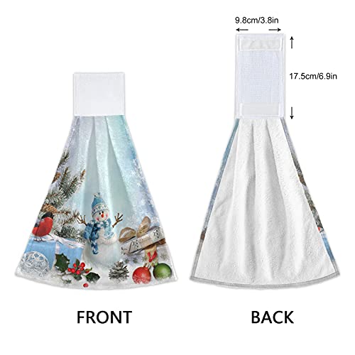 Slhkpns Christmas Snowman Cardinal Birds Kitchen Hanging Hand Towels,Winter Snowflakes Pine Branches Absorbent Tie Towel With Loop 2 Pcs Kitchen Linen Sets For Bathroom Restroom Home Decor, 14X18In #TOP3