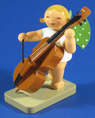 Wendt & Kuhn Blonde Hand Painted Grunhainichen Angel Double Bass Figurine #TOP2